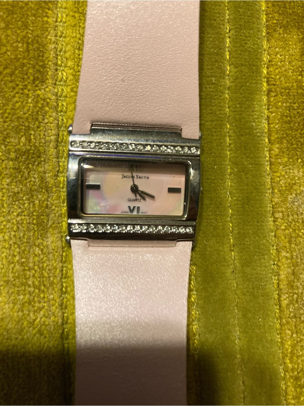 Jaclyn Smith Pale Pink Leather Strap Watch with Crystal Trim
